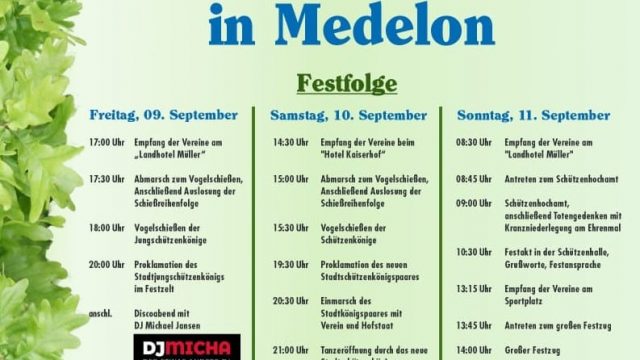 Stadtschützenfest 09.09. – 11.09.2022 in Medelon